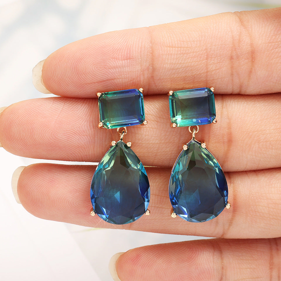 Femmes Vintage Ombre Teal Tone Boucles d'oreilles Drop