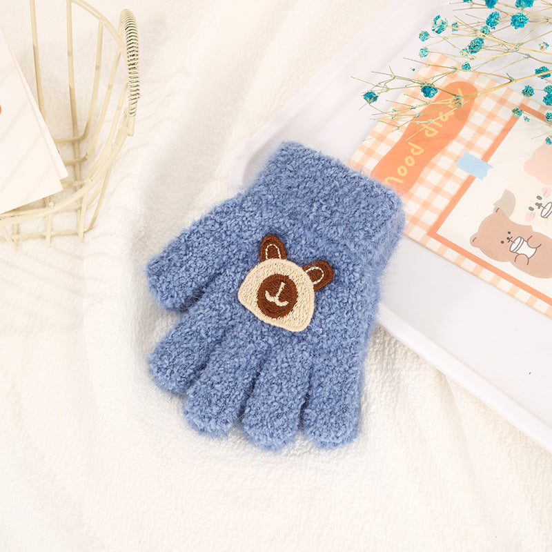 Gants pour enfants Automne et hiver chaud Fleece à l'épreuve du froid Cute Cartoon ours cinq doigts