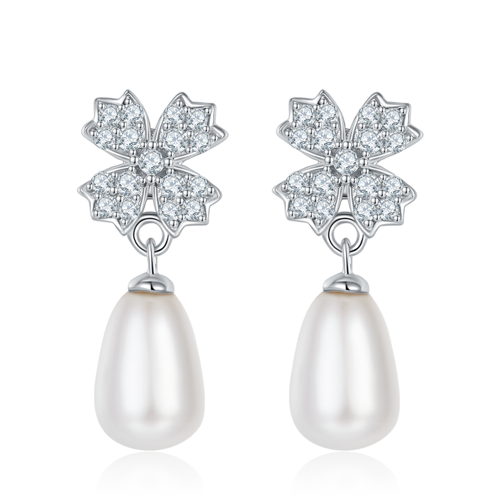 S925 Boucles d'oreilles en perles d'eau douce naturelles en argent sterling