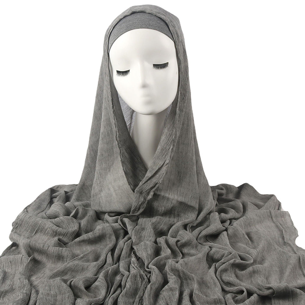 Femmes Solid-couleur plissé Faux Hijab