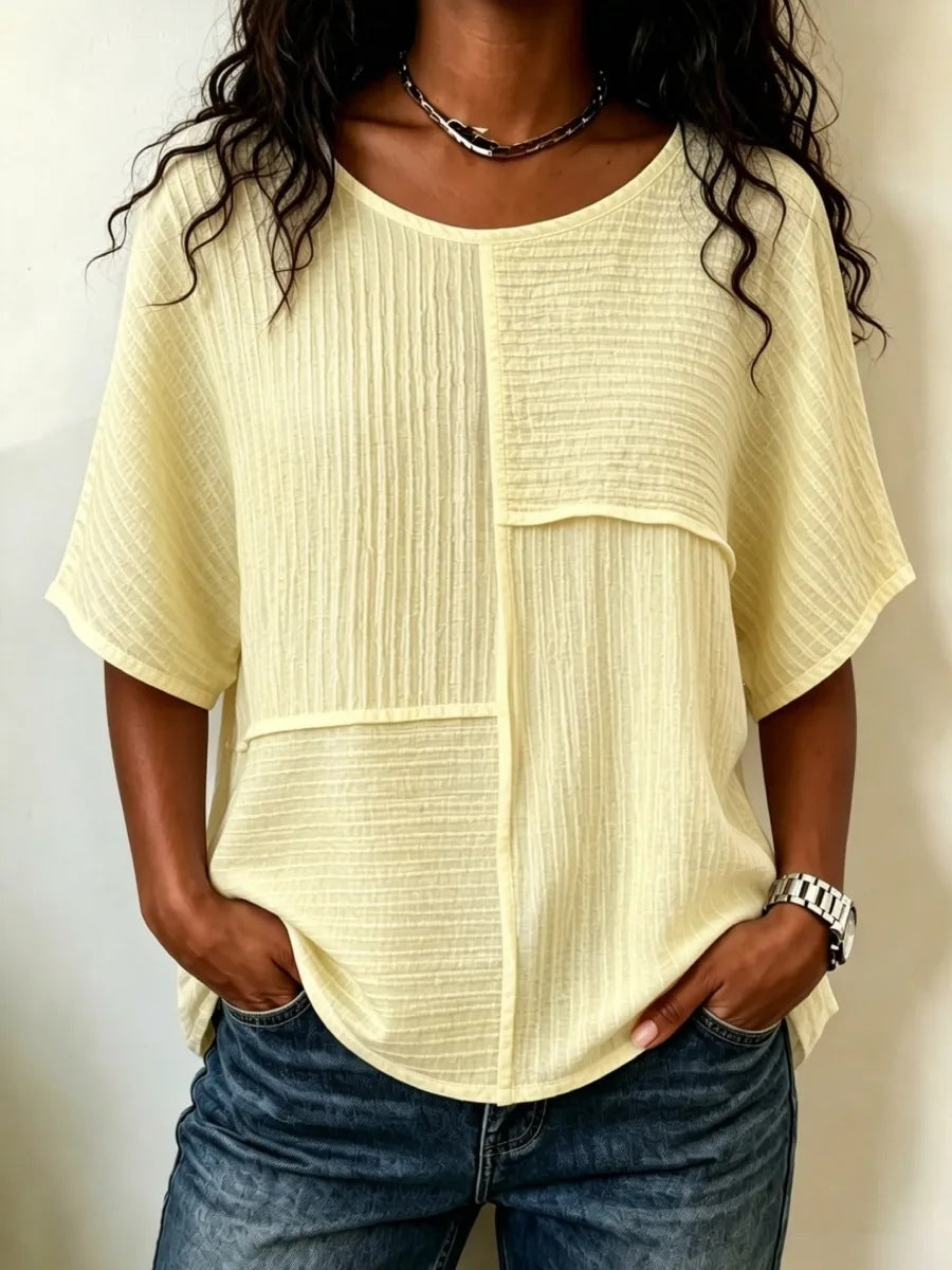 Femmes Casual Patchwork Haut à manches courtes