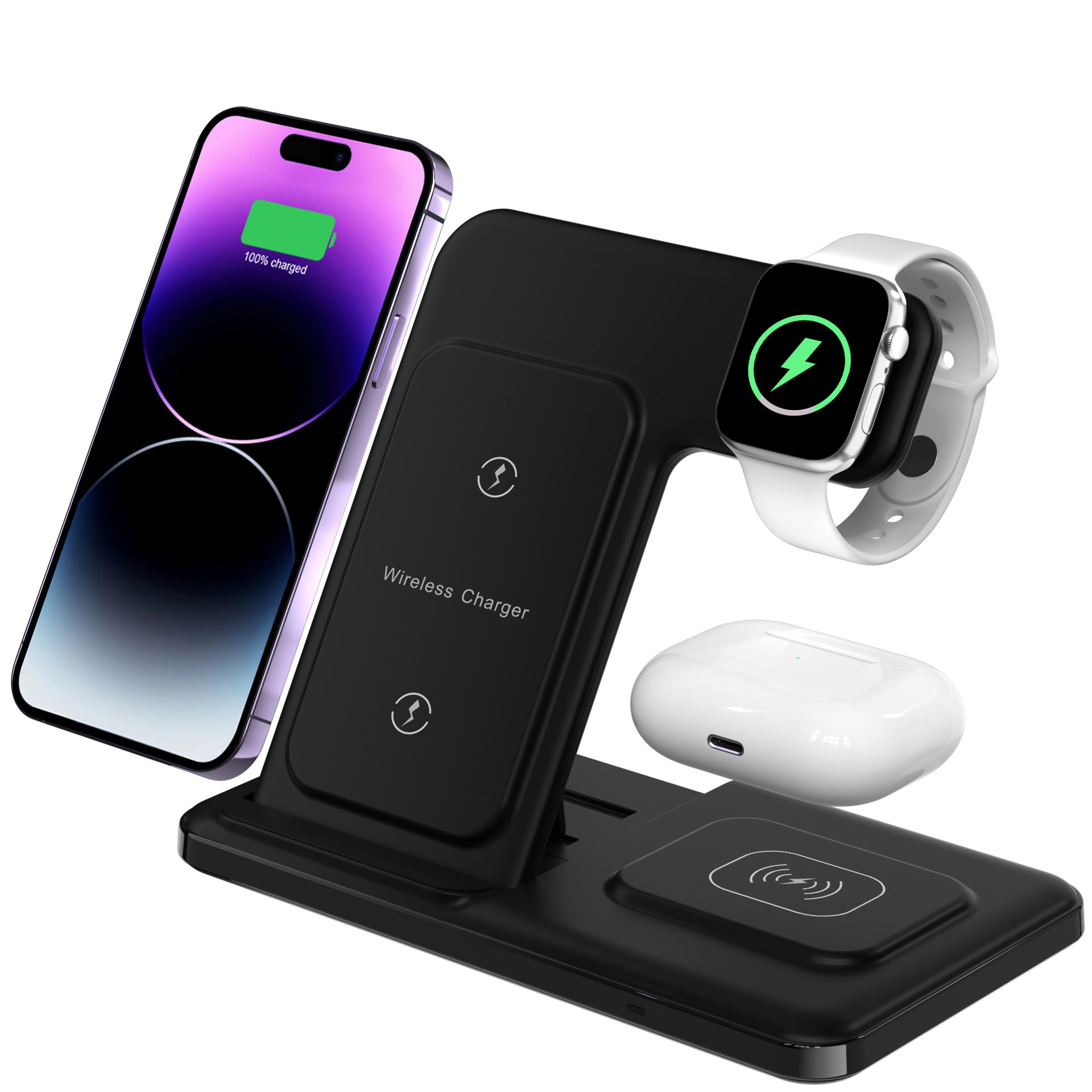 Chargeur sans fil 3-en-un de la base de charge rapide du rail vertical