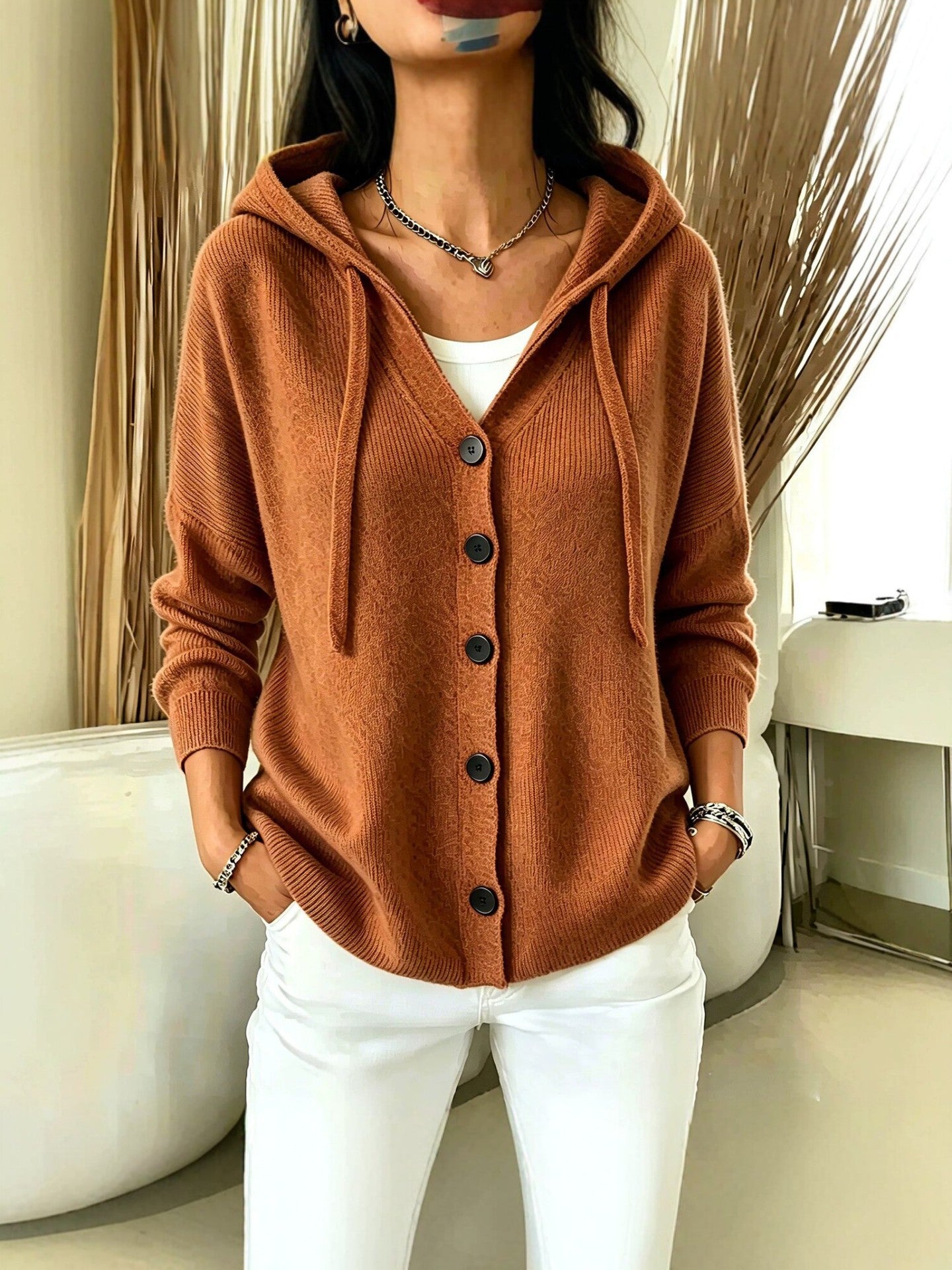 Femmes Européen et américain-style Automnehiver Knit à capuche Cardigan