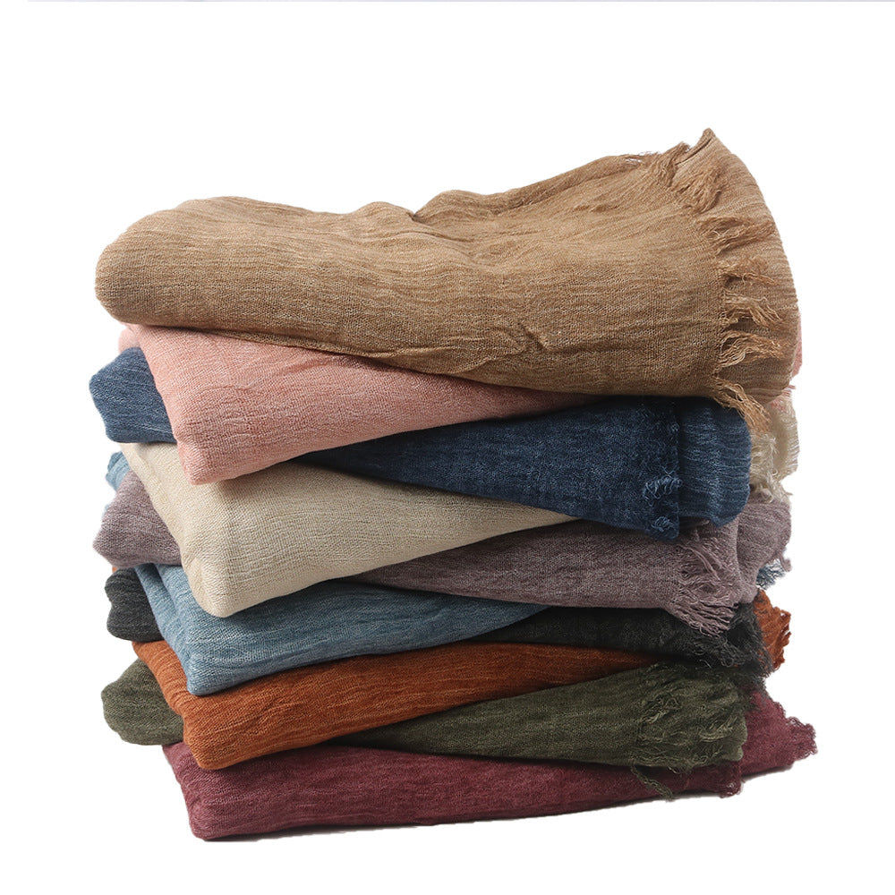 Femmes Solid-couleur plissé Faux Hijab
