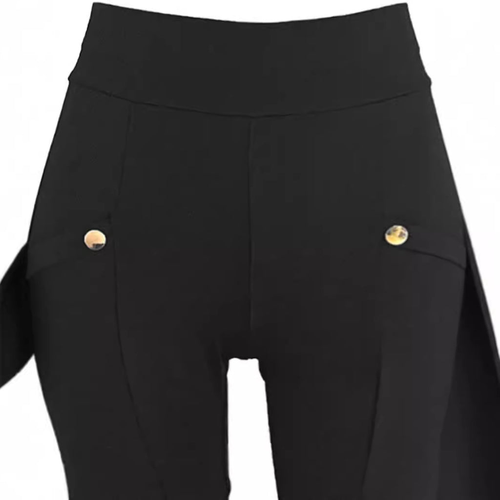 Femmes haute taille pantalons de fret stretch côté bouton Decor Flared Yoga pantalons avec poches Casu