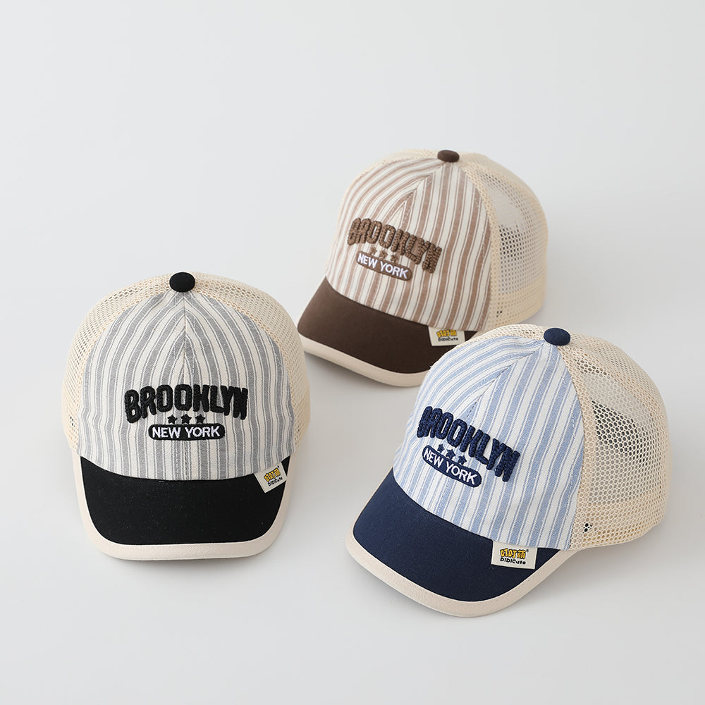 Summer Baby Vertical-striped Mesh Patchwork Brodé YORK Casquette de baseball pour Park Playtim