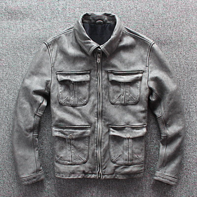 Chemise d'affaires pour hommes Vêtements de moto de poche Veste en cuir