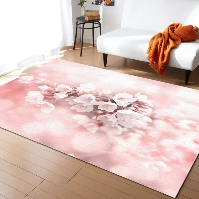 Pastel Cerise Blossom Et Crescent Lune Non-dérapant Flannel Floor Mat Maison Rug Décoration
