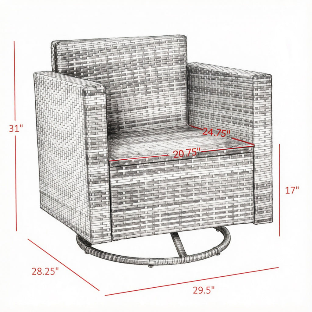 Crème blanc PE Wicker Outdoor Swivel Rocker - 360degré Patio Glider chaise pour porch