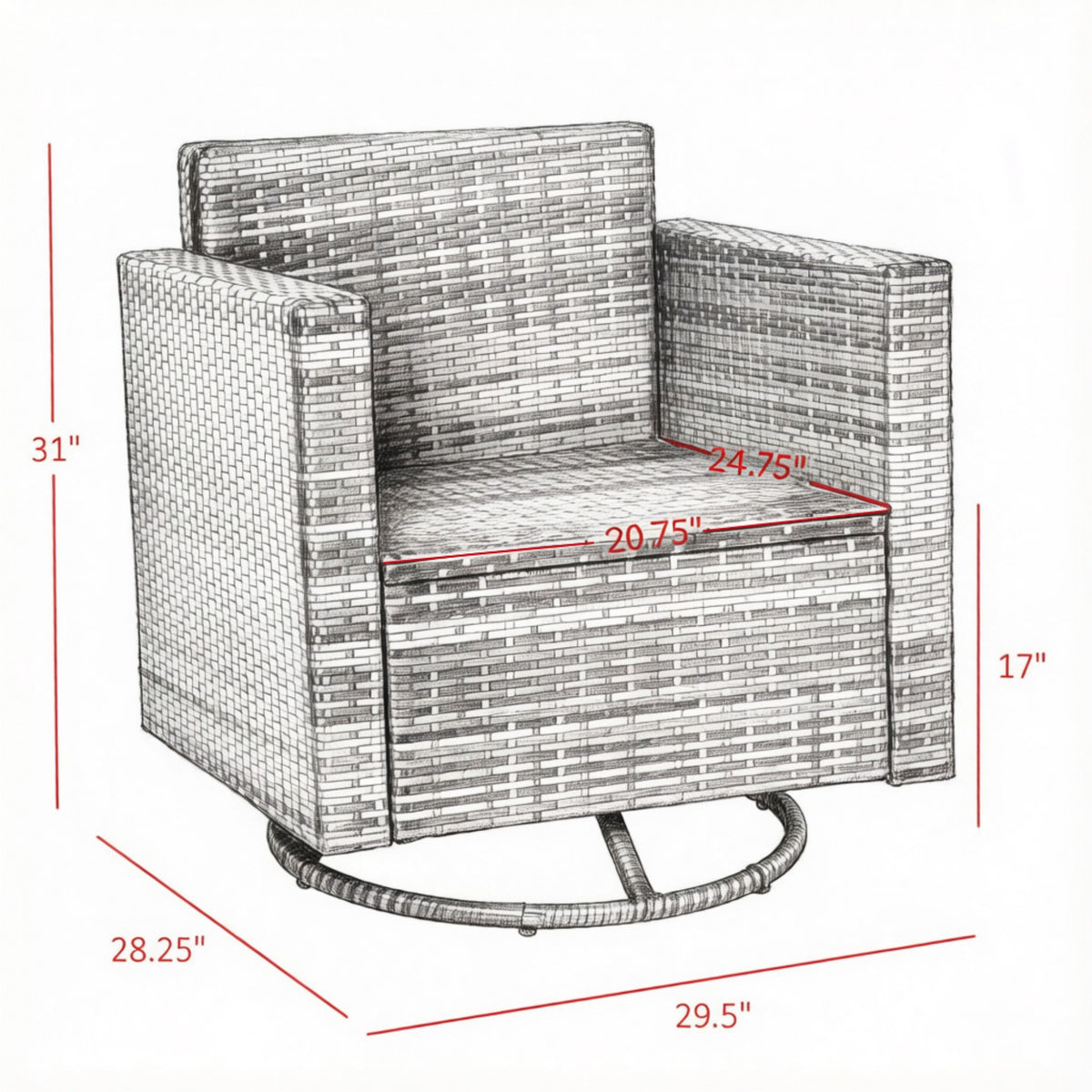 Crème blanc PE Wicker Outdoor Swivel Rocker - 360degré Patio Glider chaise pour porch