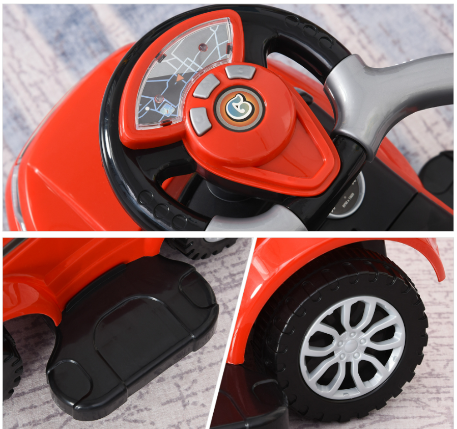 Enfants 3 en 1 Push Car Ride-On Poussette Jouet de marche coulissant avec Horn Music Light Secure Bar