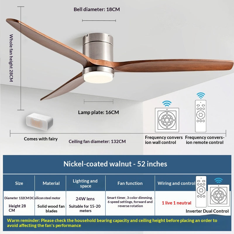 Ventilateur de plafond en bois massif nordique