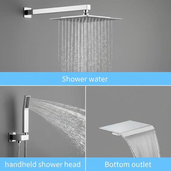 Système de douche de pluie Robinet de douche de baignoire Chrome Set 10 pouces carré pluie tête de douche avec H