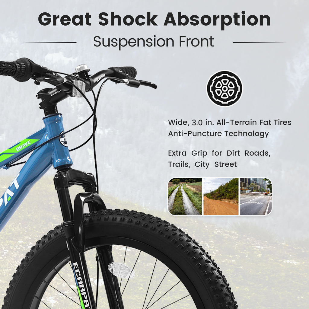 S24109 Élecony 24 pouces Fat Tire Bike Youth Full Shimano 7 vitesses VTT