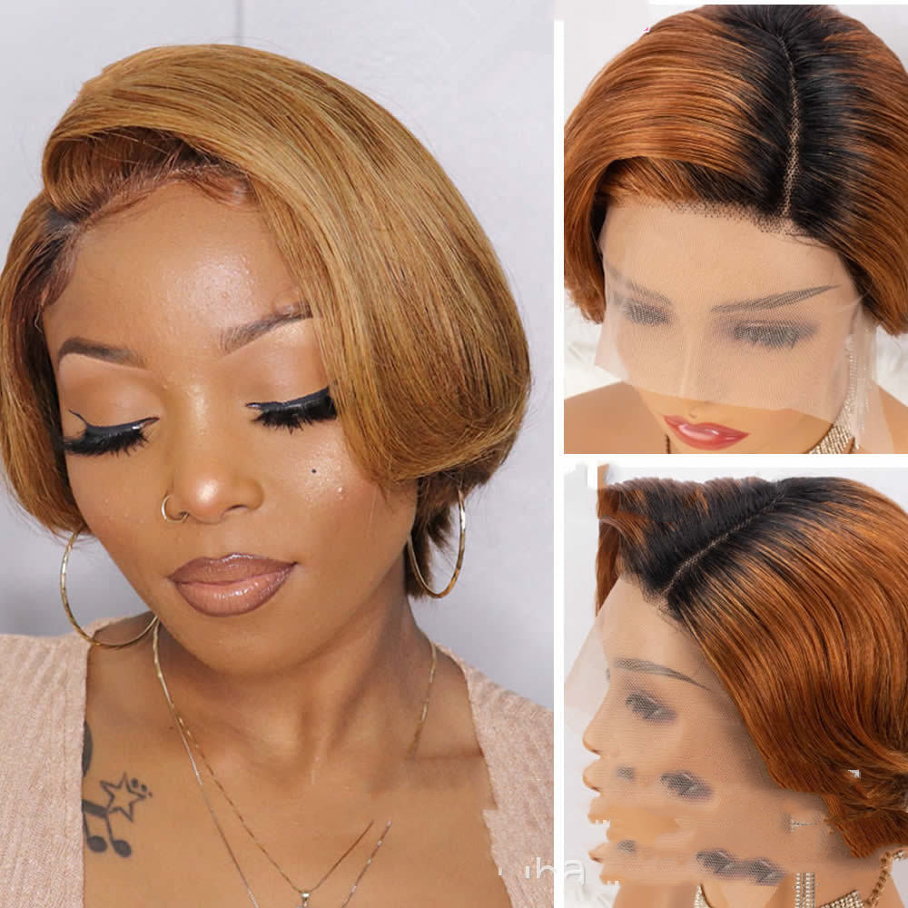 Perruque Pixie véritable cheveux devant dentelle
