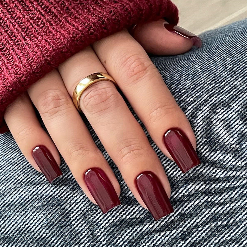 Détachable Classic Solid-color Wine-rouge Square Nail Art