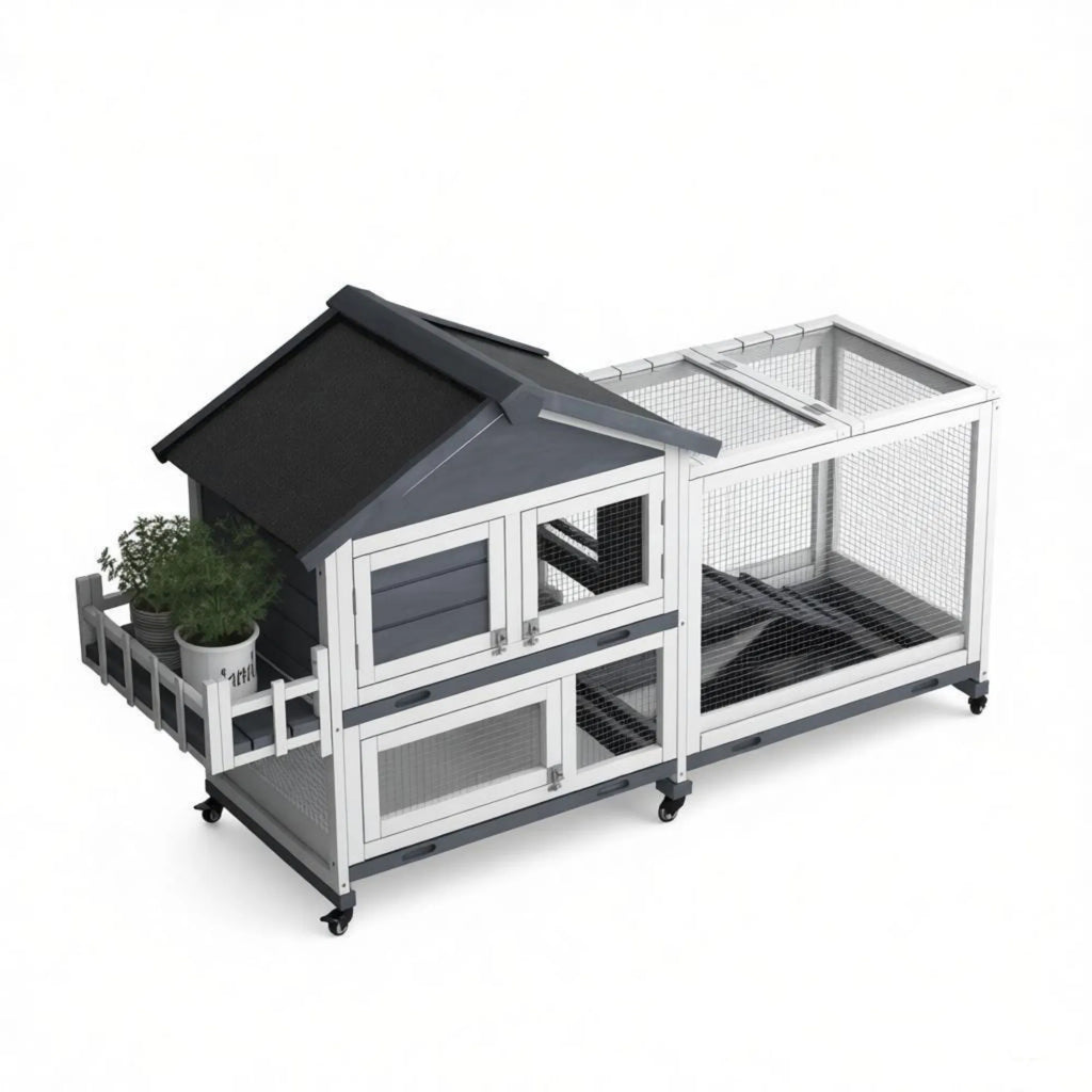 Gris 65" Spacieuse Hutch en bois de lapin: Pet Playpen avec toit ouvert pour un accès facile et St