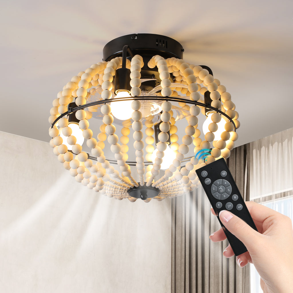 Eventail de plafond en bois de bohème de 18" avec lumière