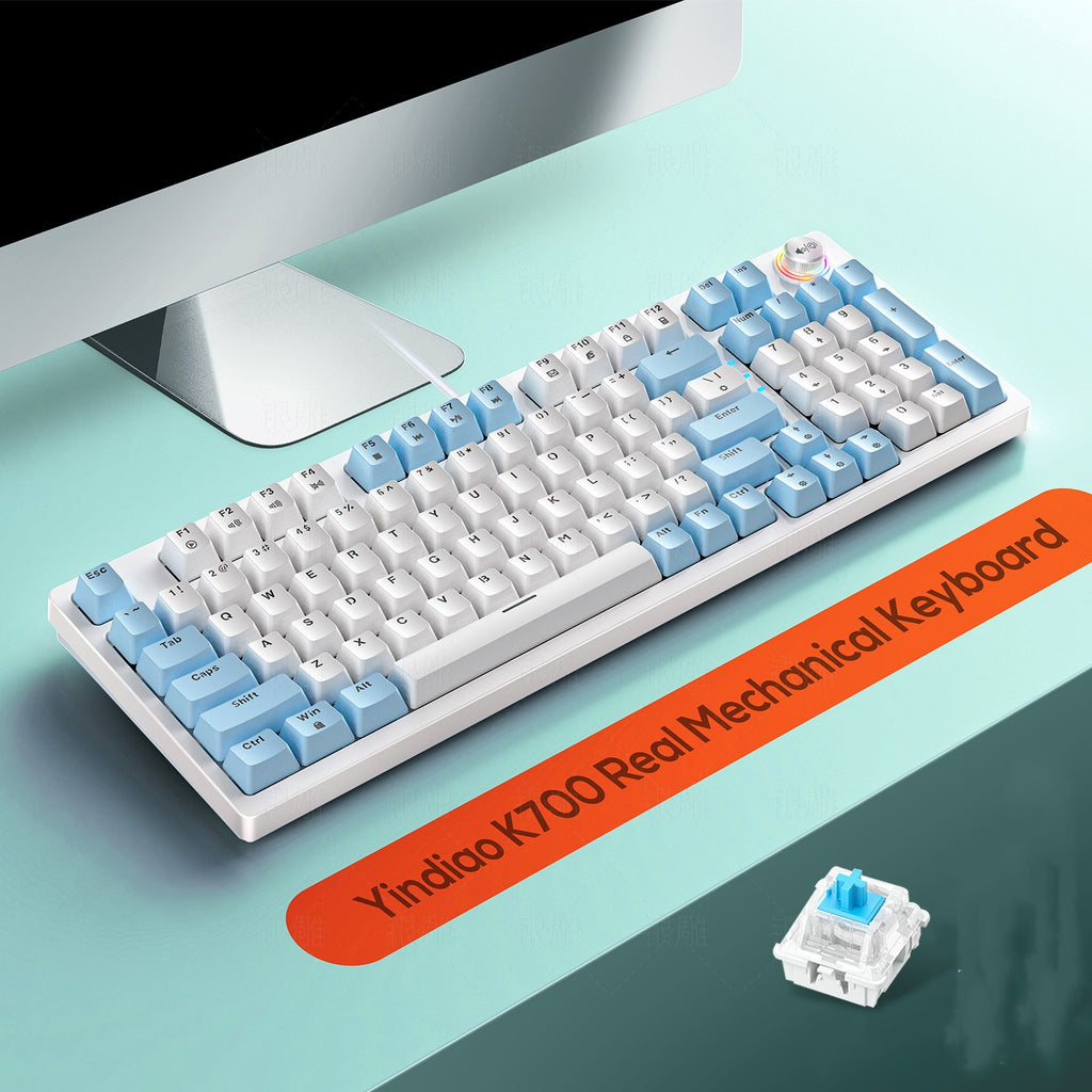 Silver Carving K700 Customized Luminous Mechanical Keyboard Gaming Knob 96 Keys