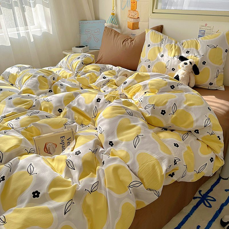 Feuilles et couvertures de lit en coton à la crème de dessin animé mignon