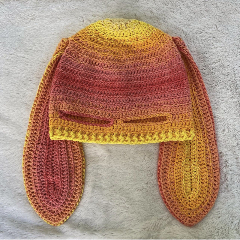 Chapeau d'oreille de lapin tricoté fait main Masque exposé à un oeil Masque Horn Hat Thermique et W