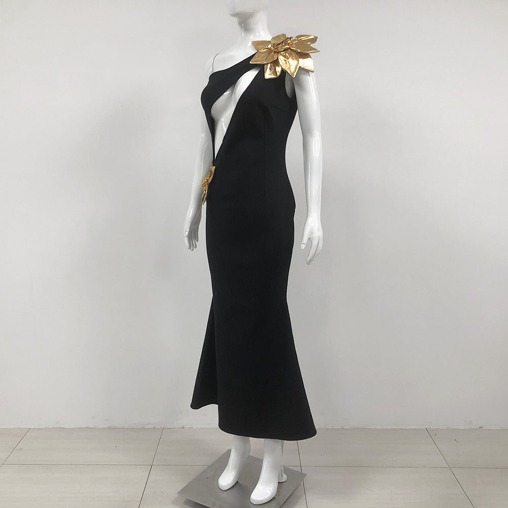 Robe Maxi de Fleur d'Or à Bandage mince