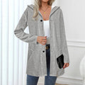 Femmes Bouton à capuche Cardigan à manches longues Loose Mid Longueur Coat Casual Outerwear avec