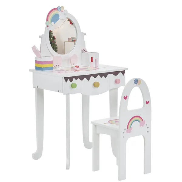 Kids Vanity Table et jeu de chaise avec 7pcs Pretend Jouets de maquillage de jeu