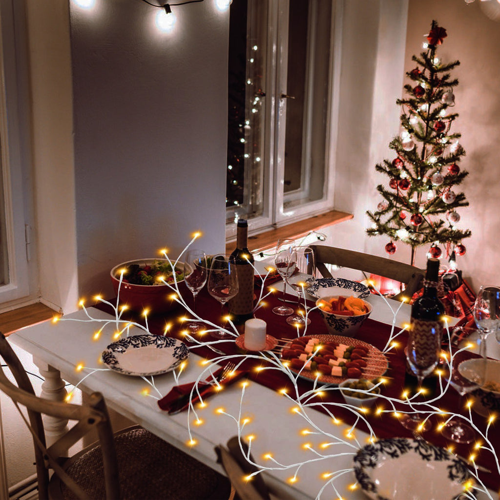 1Pc 7.87FT Éclairé Birch Garland Éclairé Vigne Lumière 144LED Birch Garland avec Lumières