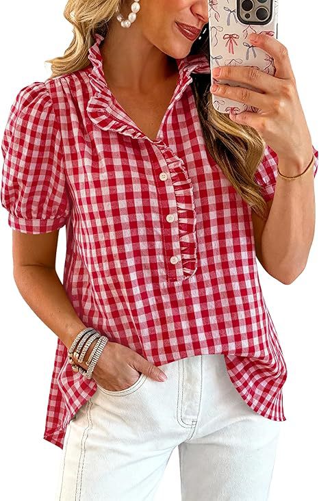 Chemise à manches courtes à manches courtes à manches courtes avec boutons en V-Neck