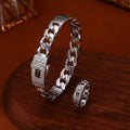 Bracelet cubain homme doré avec bague assortie, style hip-hop