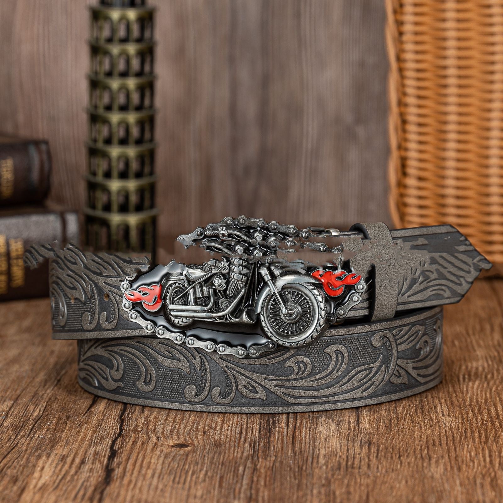 Retro European and American Scorpion Skull Design Ceinture en cuir denim personnalisée