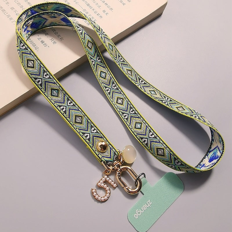 Retro motif brodé tressé robuste anti-persure Lanyard pour téléphones