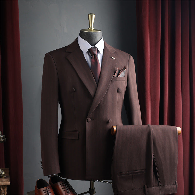 Hommes noir brun Peak Lapel double seins 3 pièces ensemble