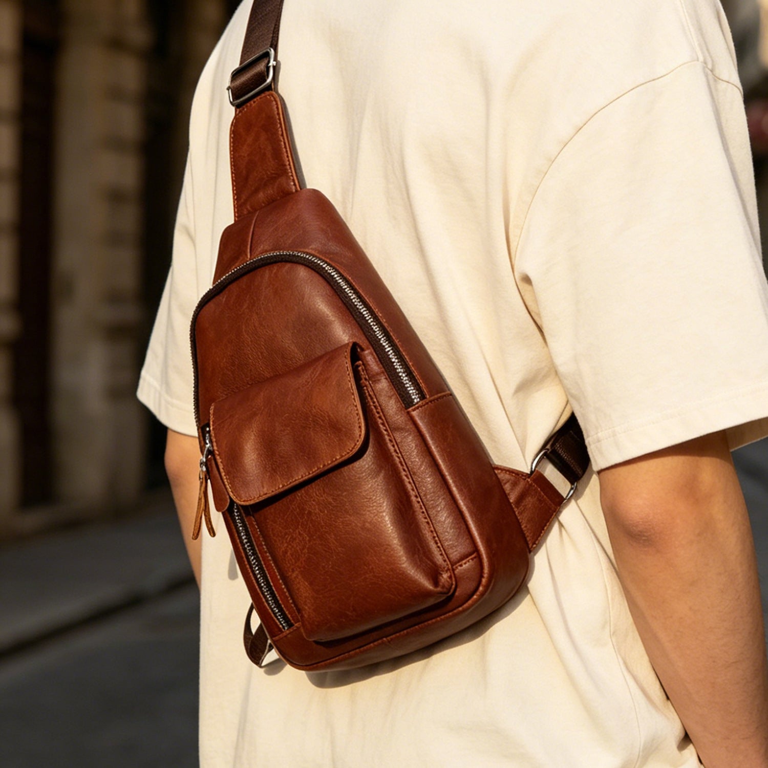 Premier-Layer Cowhide Retro véritable sac de poitrine en cuir