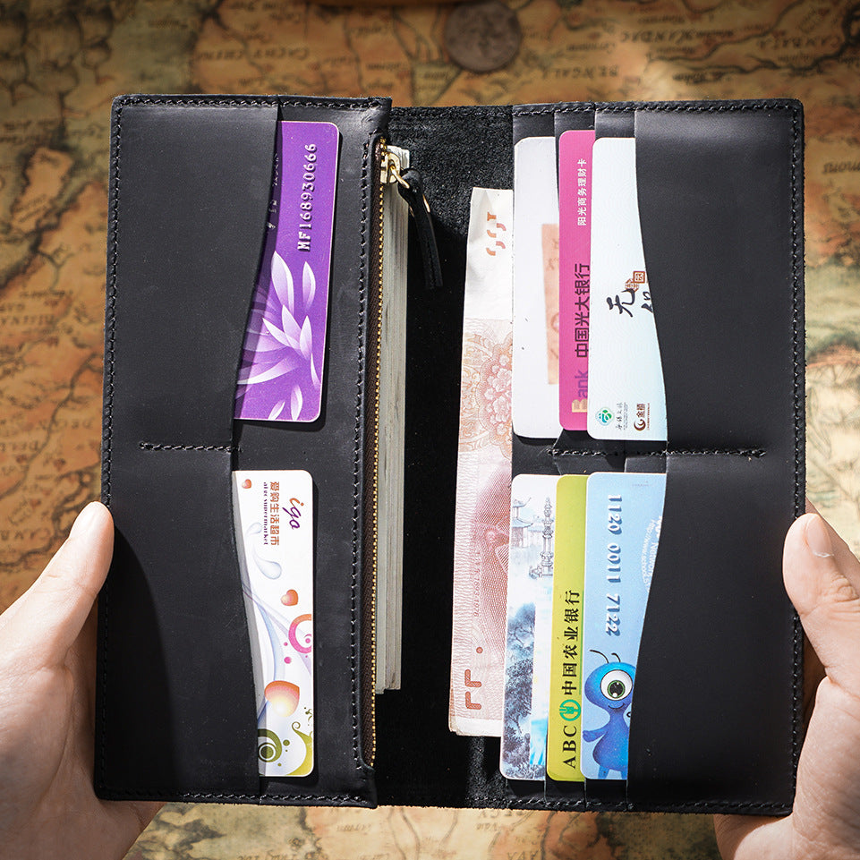 Retro Crazy Horse Leather Long Wallet Hommes Véritable Leather Business