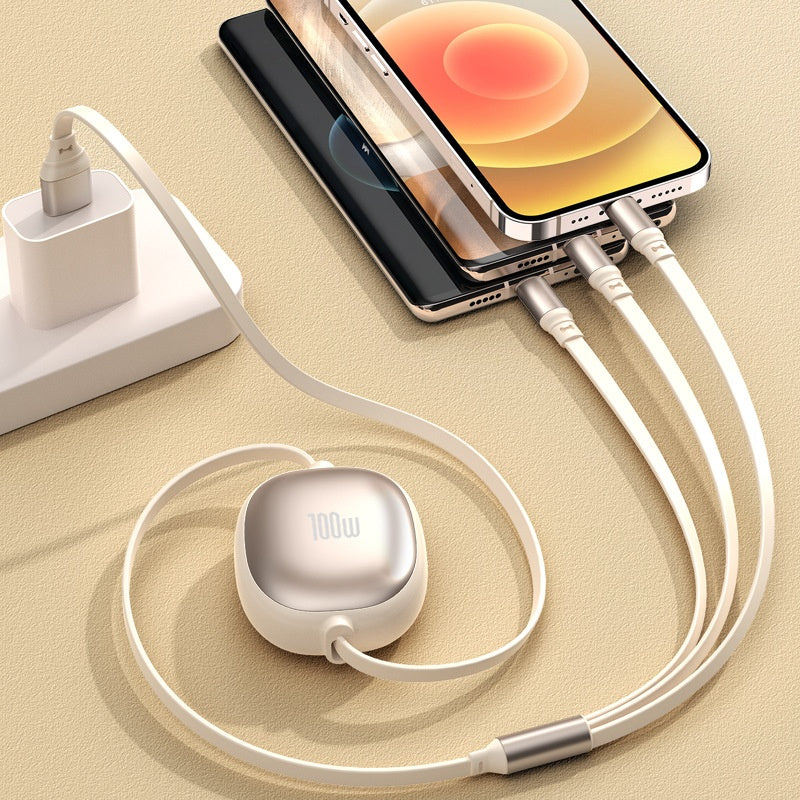 Solid Color Minimalist Retractable 3-in-1 Fast Charging Data Cable