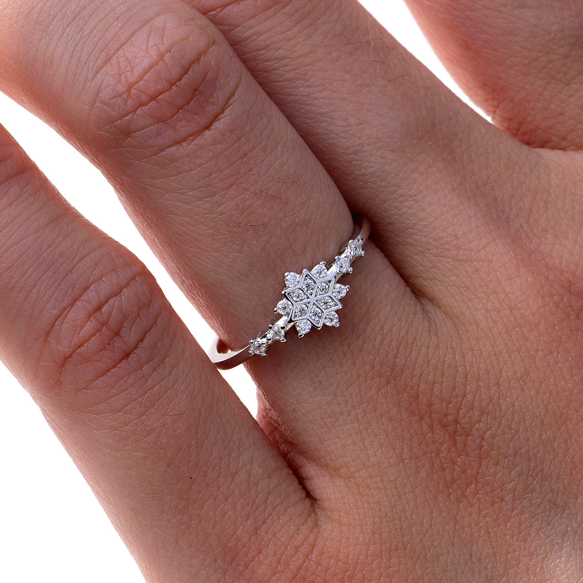S925 Argent Sterling Moissanite Anneau de flocons de neige 16-Stone Pave D Couleur VVS1 US Taille 5-9 GRA