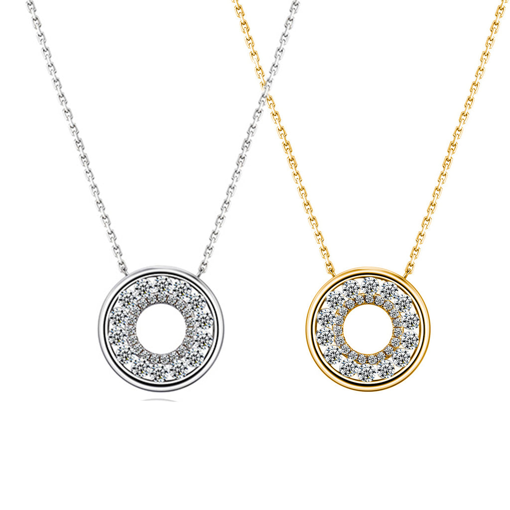 S925 Collier en mousse argentée Sterling Silver Pave Circle 40-45cm D Couleur VVS1 Silver Gold Dual