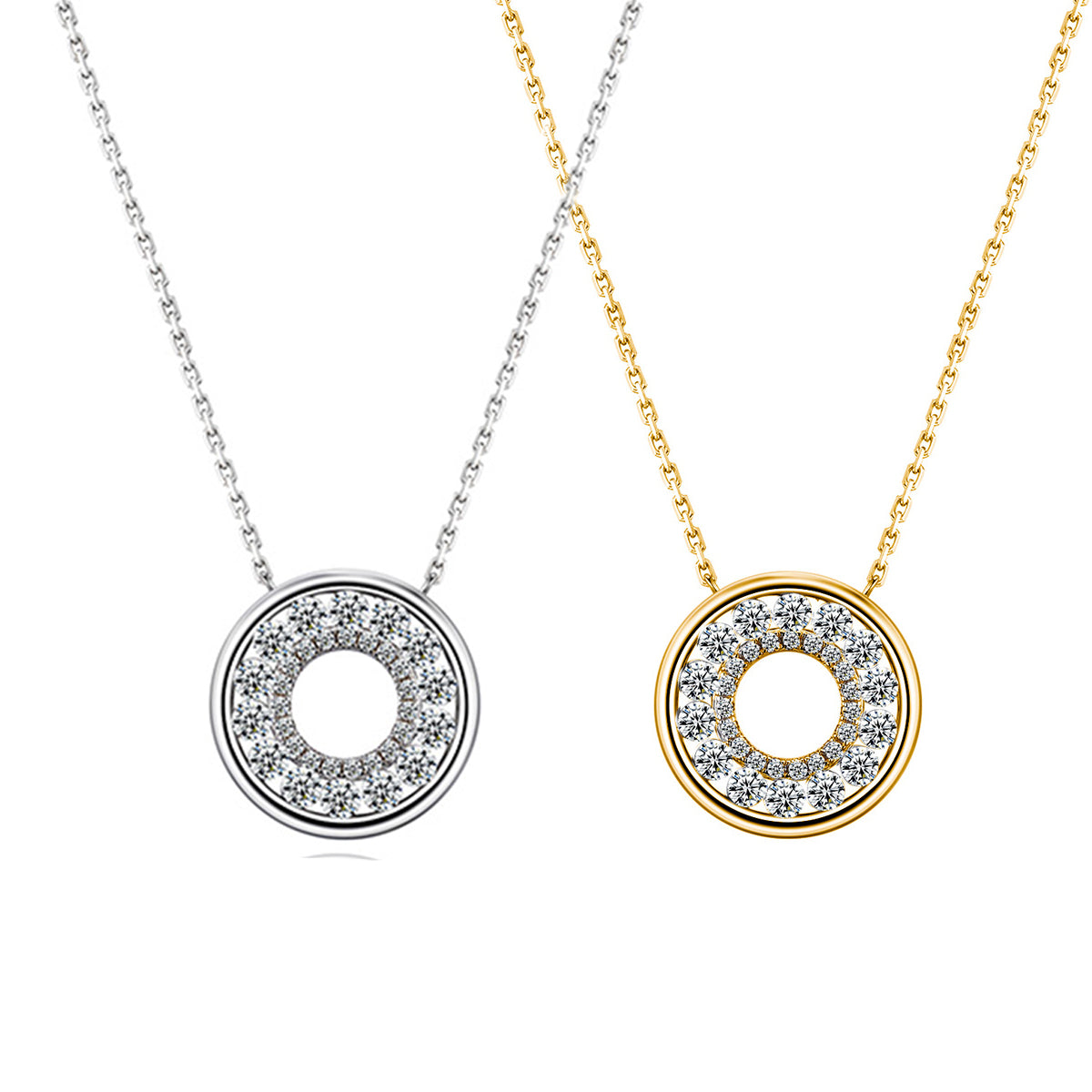 S925 Collier en mousse argentée Sterling Silver Pave Circle 40-45cm D Couleur VVS1 Silver Gold Dual