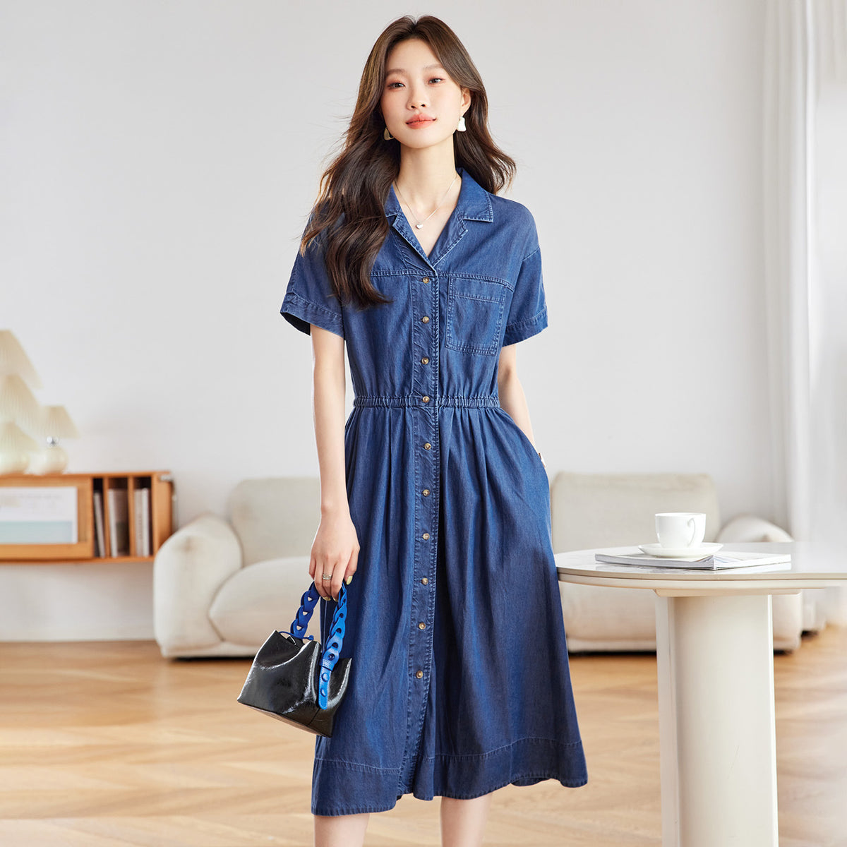Light Tencel Denim Dress Inch Women Summer Style