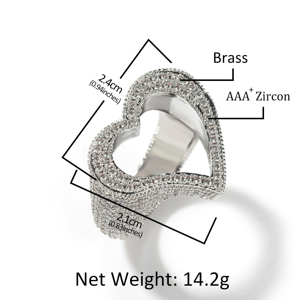 Personnalité de mode Anneau de Zircon Cœur Hollow