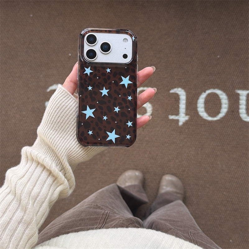 Marron Leopard-print Blue-star Téléphone Case