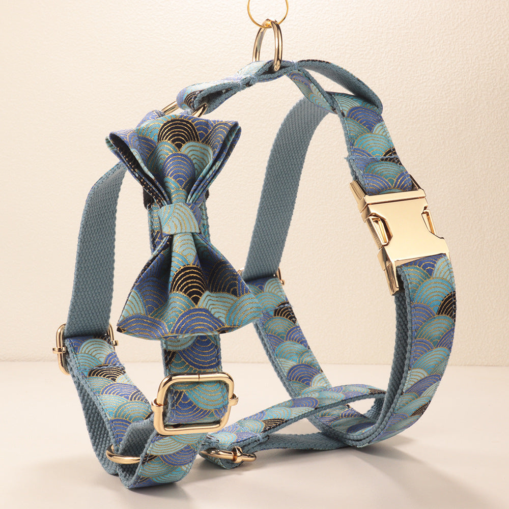 Collier de chien bleu nuancé-pattern doré