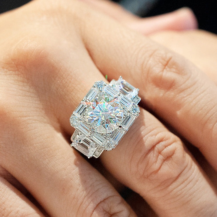 Moissanite Luxury T Square Ring 18K Platinum Gold Diamond Ring Ensemble complet avec petit diamant