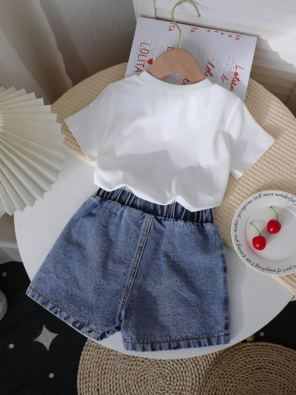 Filles Col rond Imprimé Top et Denim Jeans Set