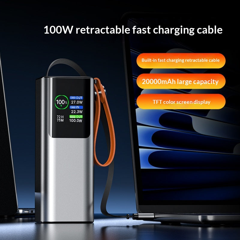 Chargeur portable haute puissance avec câble rétractable charge rapide écran couleur TFT Et Alu
