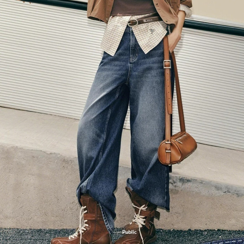 Pantalons de denim style américain Vintage High-Wisted