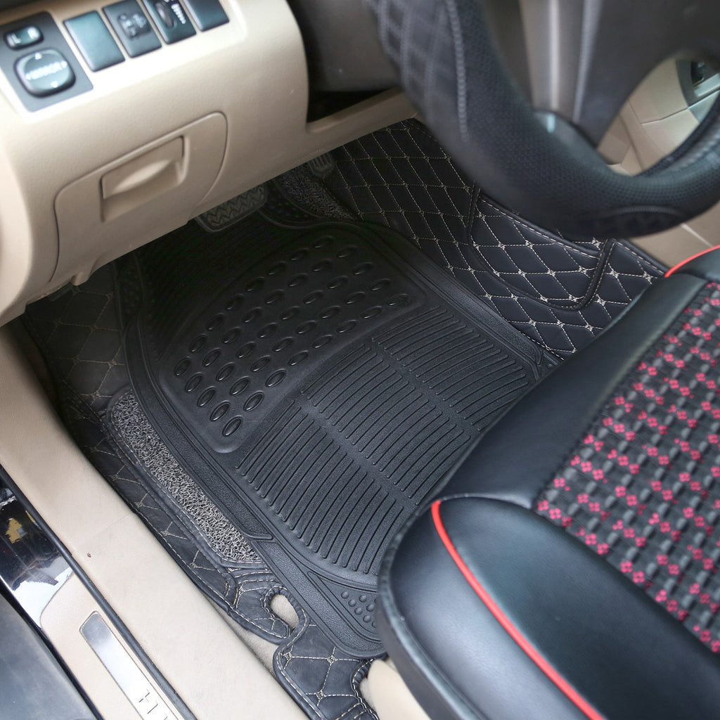 Set de 3Pcs tapis de sol automobile Set avant arrière PVC tapis de sol en caoutchouc