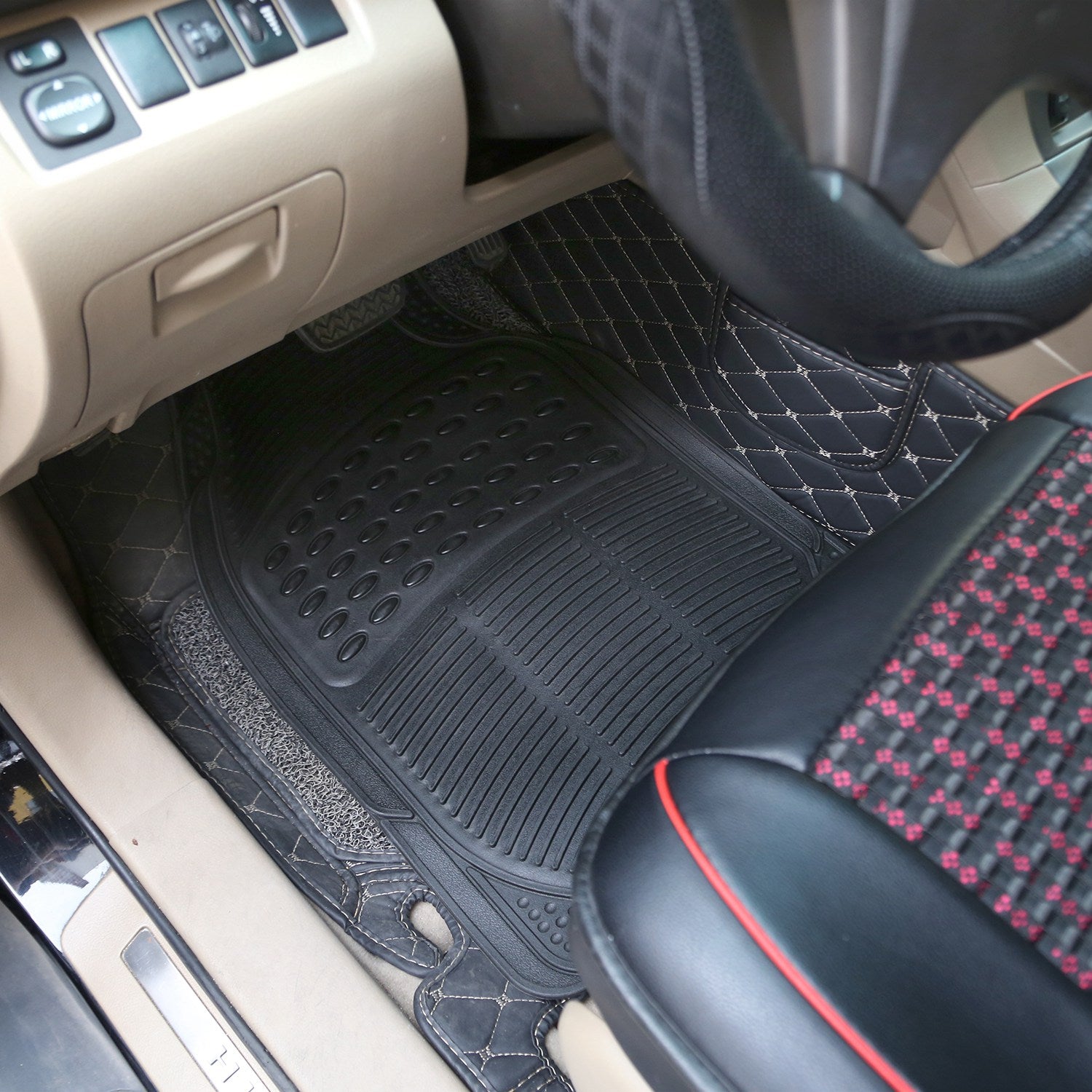 Set de 3Pcs tapis de sol automobile Set avant arrière PVC tapis de sol en caoutchouc